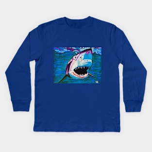 Surfside Shark Watercolor Kids Long Sleeve T-Shirt